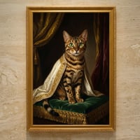 猫（ベンガル）のルネサンス風肖像画 油絵風アートA3額装インテリア壁掛け