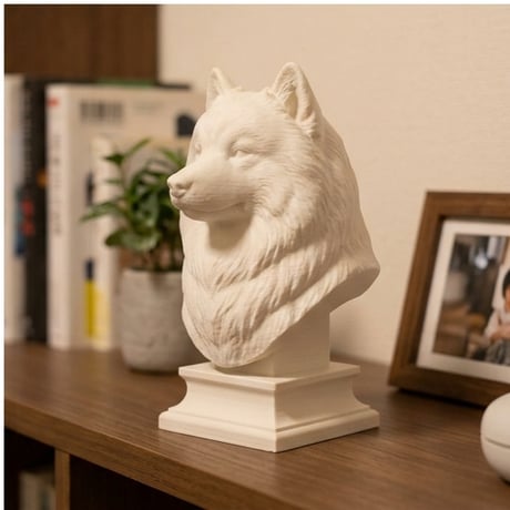 犬（サモエド）の3Dプリント胸像 白PLA 彫刻 置物 インテリア