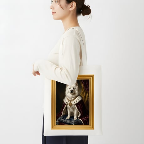 犬（サモエド）トートバッグ ルネサンス風カラーアート 金縁フレーム