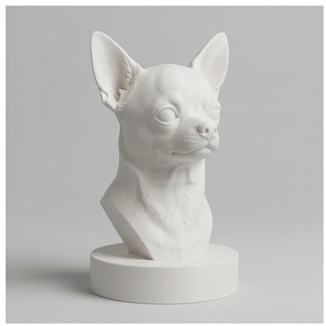 犬（チワワ）の3Dプリント胸像 白PLA 彫刻 置物 インテリア