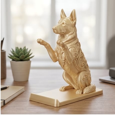 犬（ジャーマンシェパード）のスマホスタンド 卓上 シルクゴールド