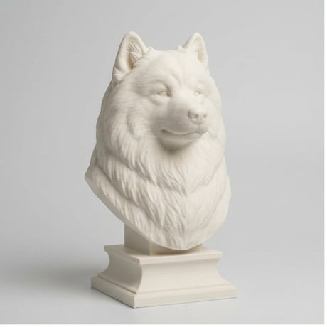 犬（サモエド）の3Dプリント胸像 白PLA 彫刻 置物 インテリア