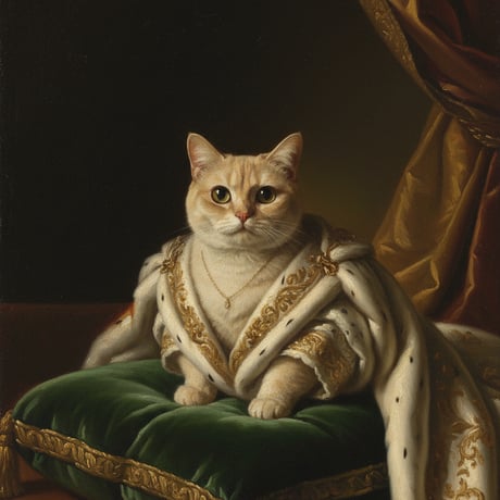 猫（マンチカン）のルネサンス風肖像画 油絵風アートA4額装インテリア壁掛け