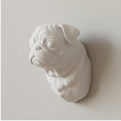 犬（パグ）の壁掛けレリーフ 3Dプリント 白PLA インテリア