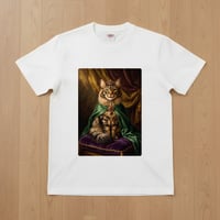 猫（メインクーン）半袖Tシャツ ルネサンス風カラーアート ホワイト 男女兼用