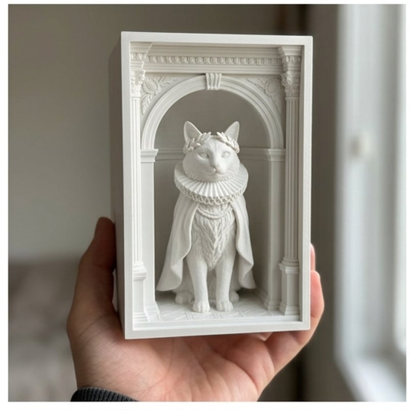 猫（バリニーズ）の3Dプリント ブックヌーク 白PLA 本棚インテリア