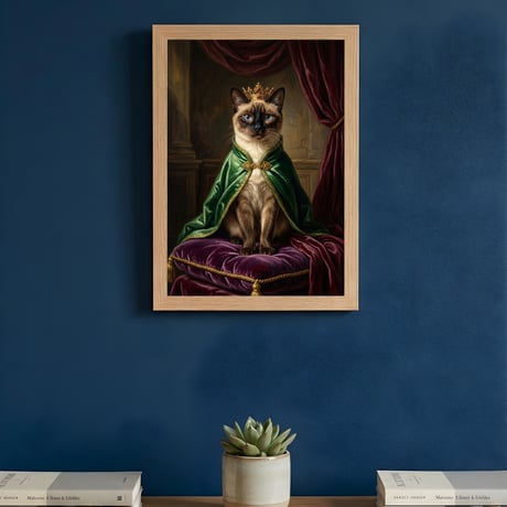 猫（バーミーズ）のルネサンス風肖像画 油絵風アートA4額装インテリア壁掛け