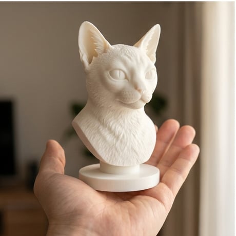 猫（シンガプーラ）の3Dプリント胸像 白PLA 彫刻 置物 インテリア