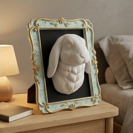 うさぎ（フレンチロップ）の壁掛けレリーフ 3Dプリント 白PLA インテリア