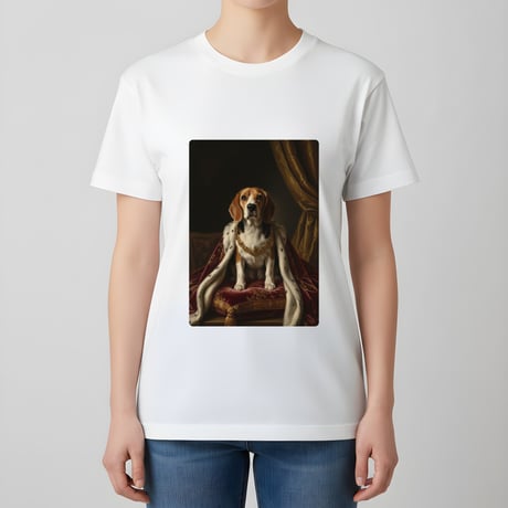 犬（ビーグル）半袖Tシャツ ルネサンス風カラーアート ホワイト 男女兼用