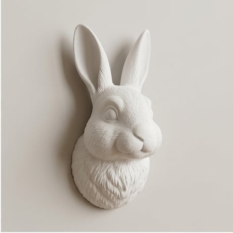 うさぎ（アメリカン）の壁掛けレリーフ 3Dプリント 白PLA インテリア