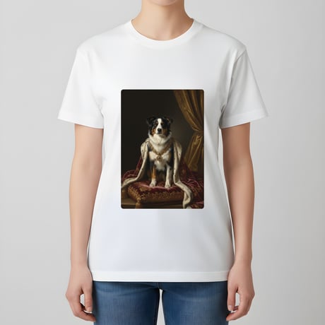 犬（ボーダーコリー）半袖Tシャツ ルネサンス風カラーアート ホワイト 男女兼用