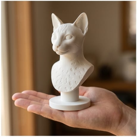 猫（エジプシャンマウ）の3Dプリント胸像 白PLA 彫刻 置物 インテリア