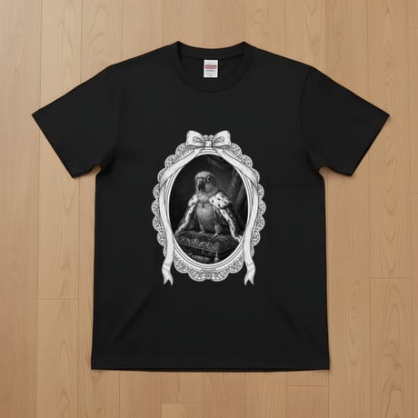 コガネメキシコインコ半袖Tシャツ ルネサンス風モノクロ ブラック 男女兼用