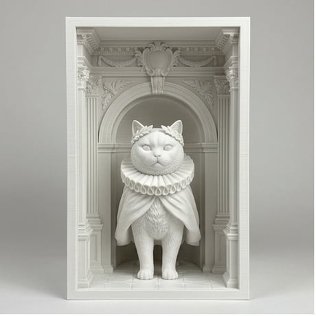 ブリティッシュショートヘアのブックヌーク 3Dプリント 白PLA 本棚インテリア