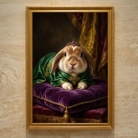 うさぎ（ミニロップ）のルネサンス風肖像画 油絵風アートA3額装インテリア壁掛け