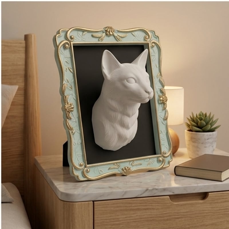 猫（トンキニーズ）の壁掛けレリーフ 3Dプリント 白PLA インテリア