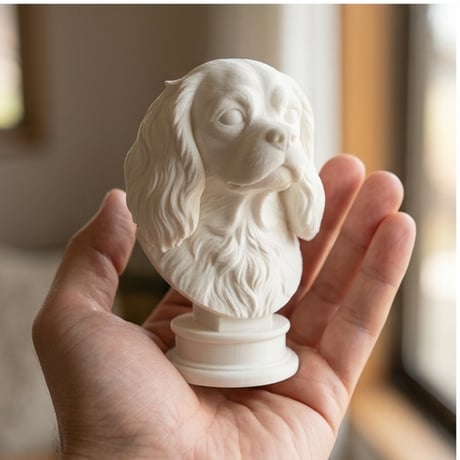 犬（キャバリア）の3Dプリント胸像 白PLA 彫刻 置物 インテリア