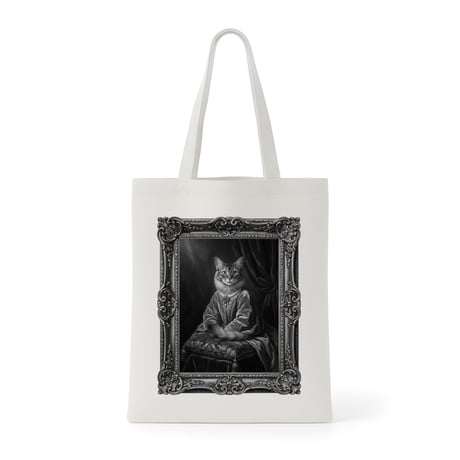 猫（ソマリ）トートバッグ ルネサンス風モノクロアート 額縁デザイン