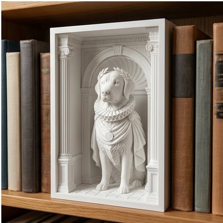 犬（ゴールデンレトリバー）の3Dプリント ブックヌーク 白PLA 本棚インテリア