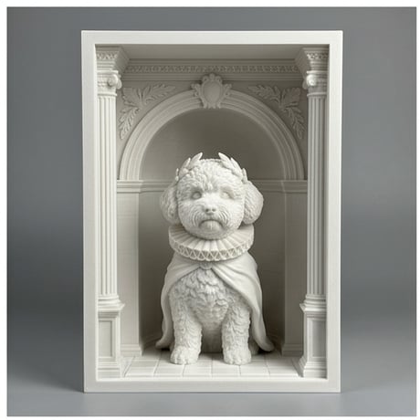 犬（ビションフリーゼ）の3Dプリント ブックヌーク 白PLA 本棚インテリア