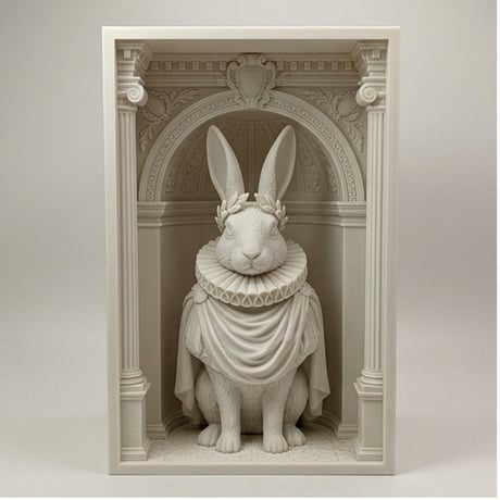 うさぎ（アメリカン）の3Dプリント ブックヌーク 白PLA 本棚インテリア