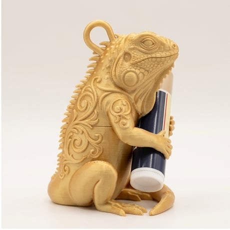 レッドイグアナのリップケース 3Dプリント シルクゴールド キーホルダー