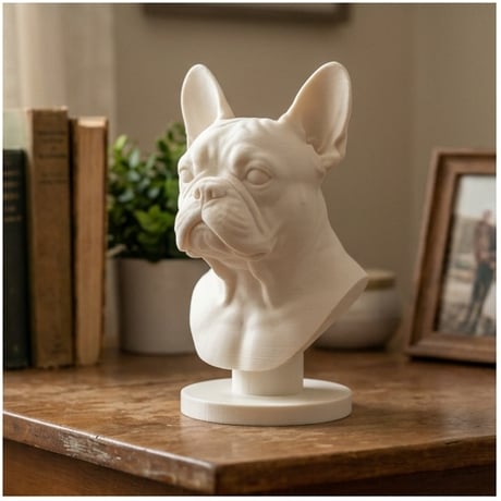 犬（フレンチブルドッグ）の3Dプリント胸像 白PLA 彫刻 置物 インテリア