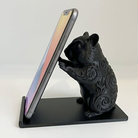 ハムスター（ジャンガリアンハムスター）のスマホスタンド 卓上 シルクブラック