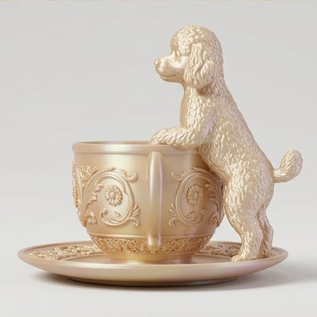 犬（トイプードル）のアクセサリートレイ 小物入れ シルクゴールド