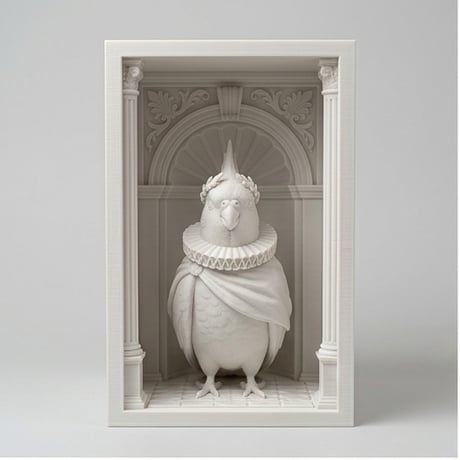 インコ（オカメインコ）の3Dプリント ブックヌーク 白PLA 本棚インテリア
