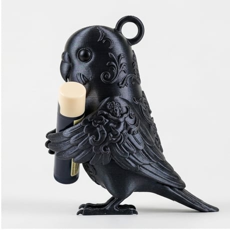 セキセイインコのリップケース 3Dプリント シルクブラック キーホルダー