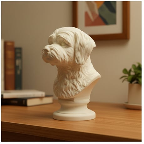 犬（マルチーズ）の3Dプリント胸像 白PLA 彫刻 置物 インテリア