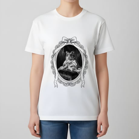 ロボロフスキーハムスター半袖Tシャツ ルネサンス風モノクロ ホワイト 男女兼用