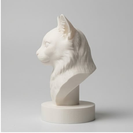 猫（ソマリ）の3Dプリント胸像 白PLA 彫刻 置物 インテリア