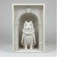 犬（サモエド）の3Dプリント ブックヌーク 白PLA 本棚インテリア