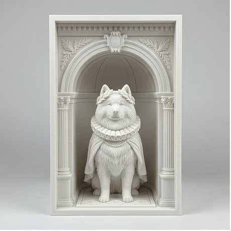 犬（サモエド）の3Dプリント ブックヌーク 白PLA 本棚インテリア