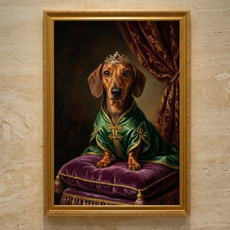 犬（ミニチュアダックスフンド）のルネサンス風肖像画 A3額装インテリア壁掛け