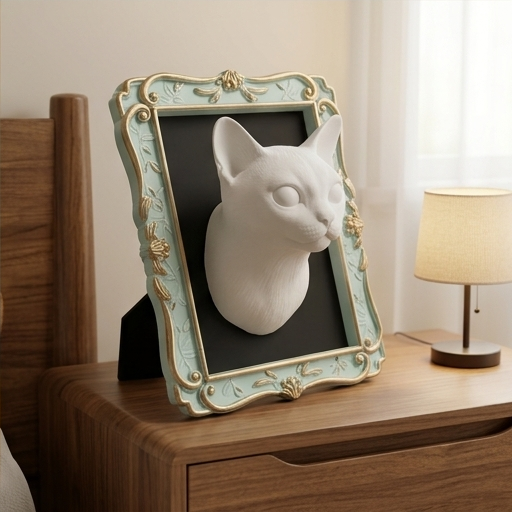猫（バーミーズ）の壁掛けレリーフ 3Dプリント 白PLA インテリア