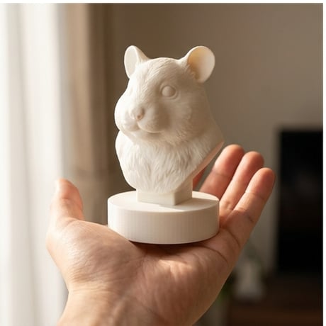 テディベアハムスターの3Dプリント胸像 白PLA 彫刻 置物 インテリア