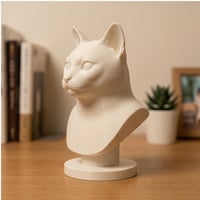 猫（ジャパニーズボブテイル）の3Dプリント胸像 白PLA 彫刻 置物 インテリア