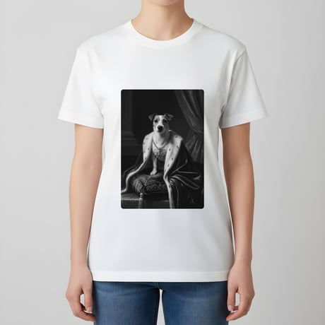 ジャックラッセルテリア半袖Tシャツ ルネサンス風モノクロ ホワイト 男女兼用