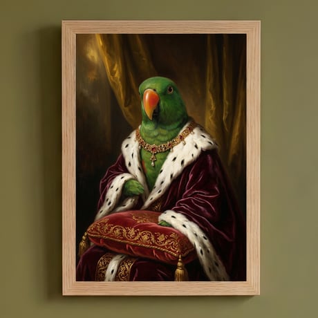 インコ（オオハナインコ）のルネサンス風肖像画 A4額装インテリア壁掛け