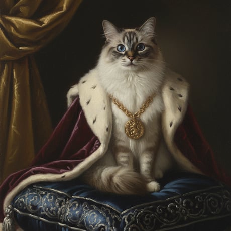猫（ラグドール）のルネサンス風肖像画 油絵風アートA4額装インテリア壁掛け