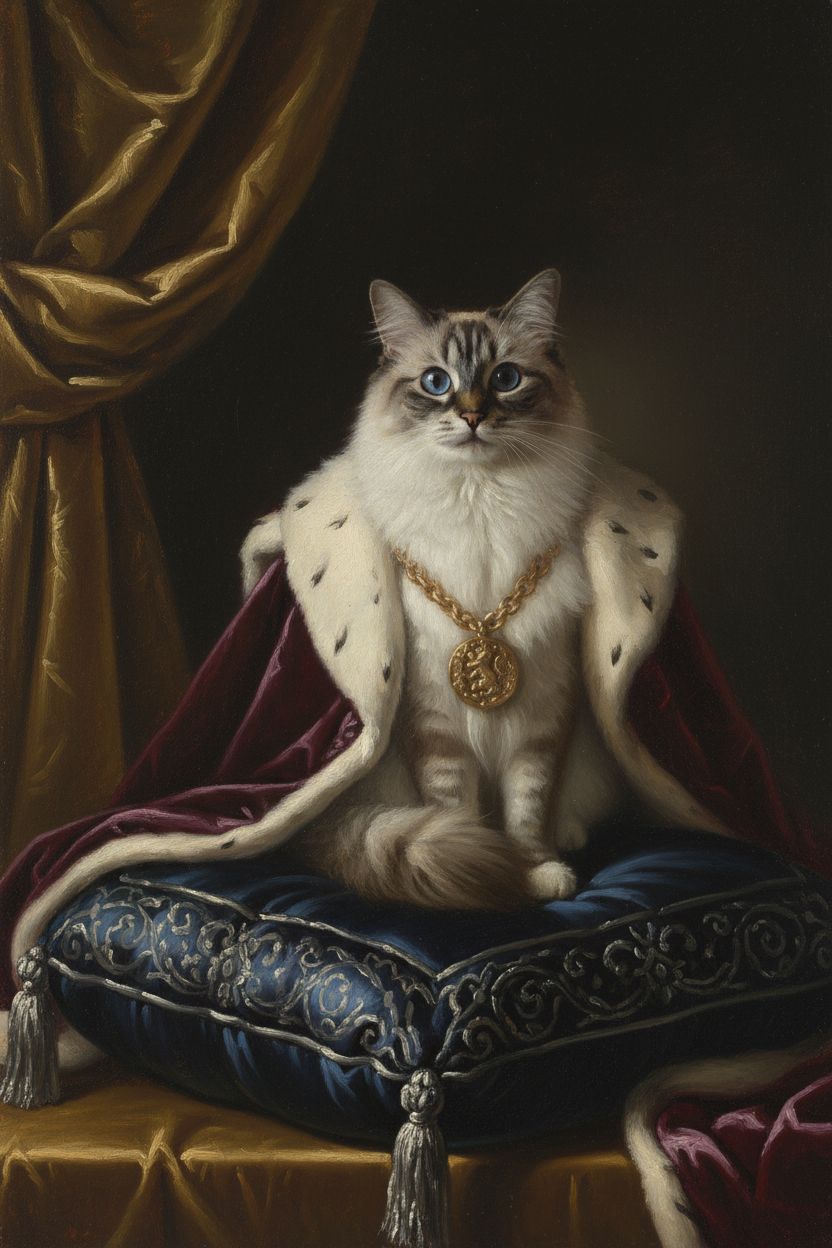 猫（ラグドール）のルネサンス風肖像画 油絵風アートA4額装インテリア