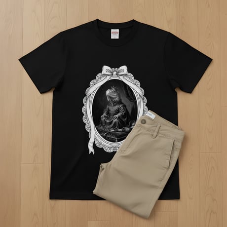 サイイグアナ半袖Tシャツ ルネサンス風モノクロ ブラック 男女兼用