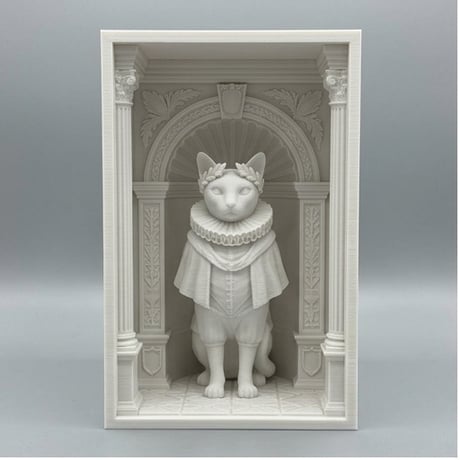 猫（シャム猫）の3Dプリント ブックヌーク 白PLA 本棚インテリア
