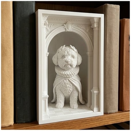 犬（ビションフリーゼ）の3Dプリント ブックヌーク 白PLA 本棚インテリア
