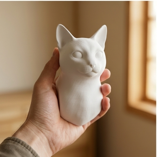 猫の壁掛けレリーフ 3Dプリント 白PLA インテリア | うちの子