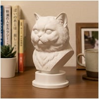 猫（チンチラペルシャ）の3Dプリント胸像 白PLA 彫刻 置物 インテリア